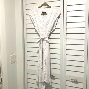 Tahari Linen white button down dress